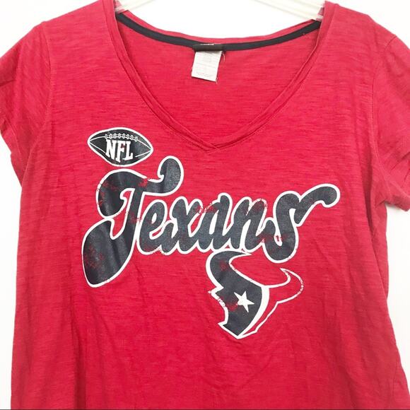 NFL Apparel Texans Womens Football T-Shirt Size Large Red V-Neck Distressed Tee - Picture 3 of 8